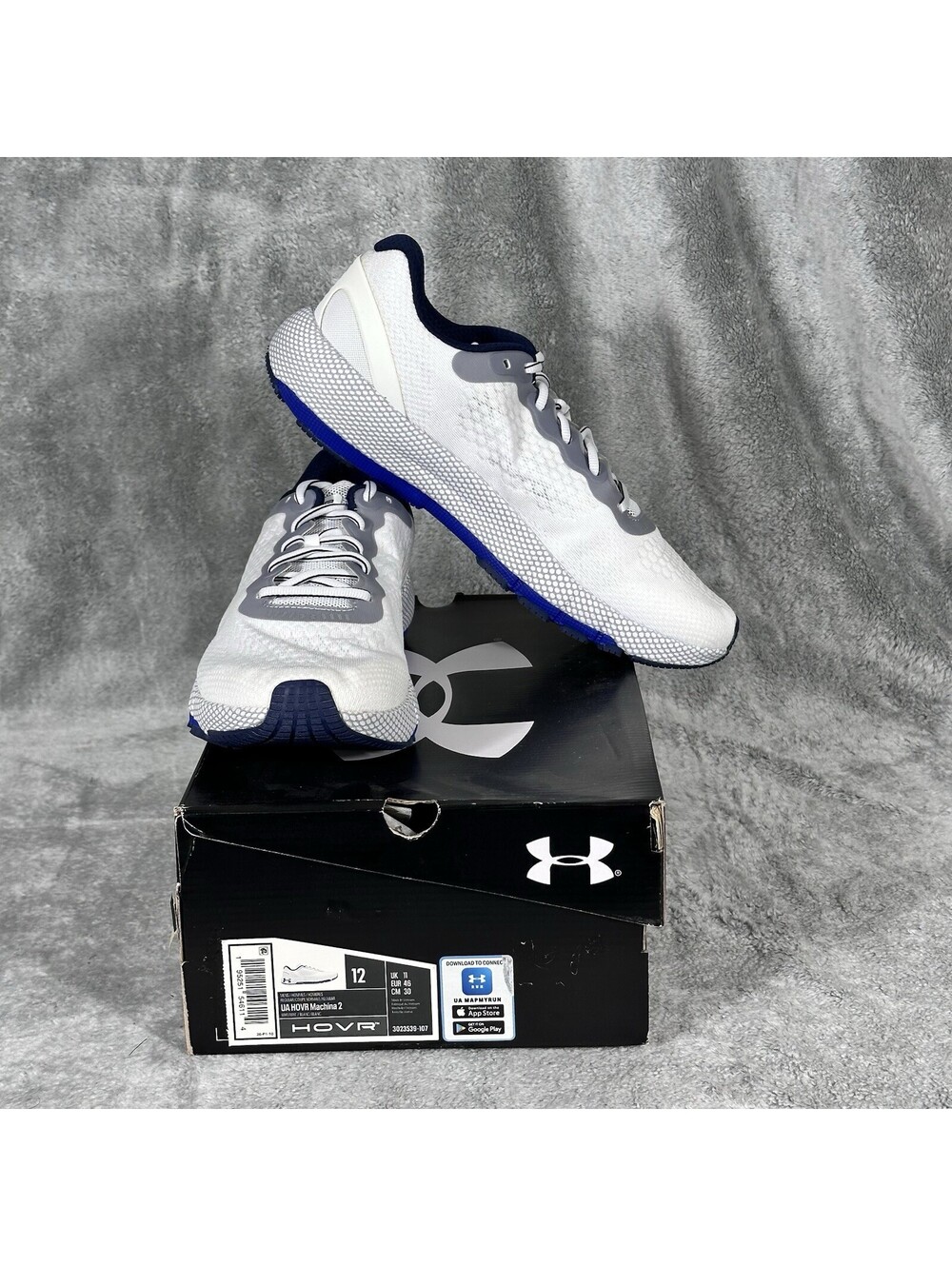 Under Armour Mens Size 12 UA HOVR Machina 2 Running Shoes (White/Academy Blue)
